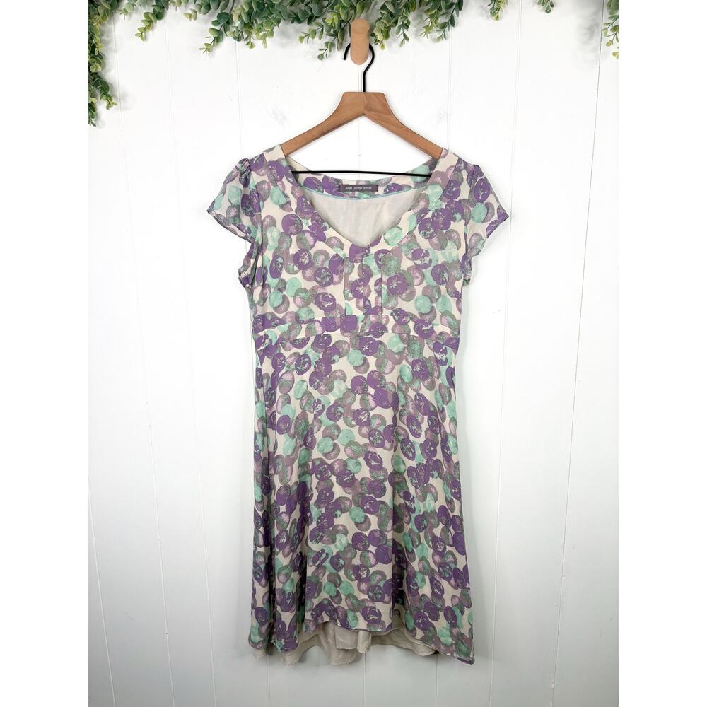 Boden Limited Edition Silk Polka Dot Dress Size 8 Purple Blue Watercolor